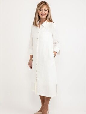 Dolcezza Linen Tunic Shirt Dress, Off White